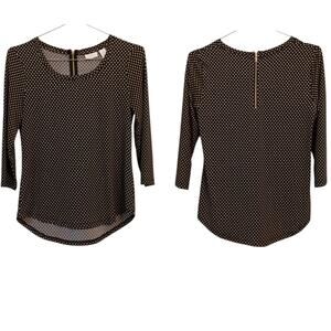 CHICO'S 0 Slinky Top Blouse S/4‎ Zip Back Polka Dots Office Career Travel Work